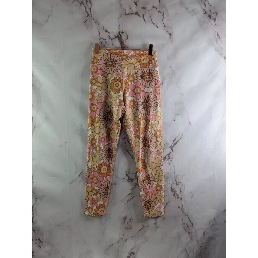 Kavala Leggings Womens XS Pink Orange Floral High Rise Crop Flower Power